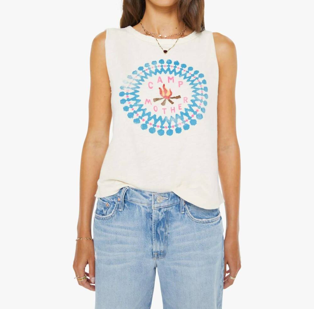 NEW MOTHER flirt squad tank top in antique white